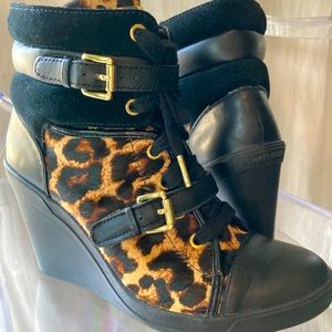 Michael Kors Leopard Wedge Sneaker Boots